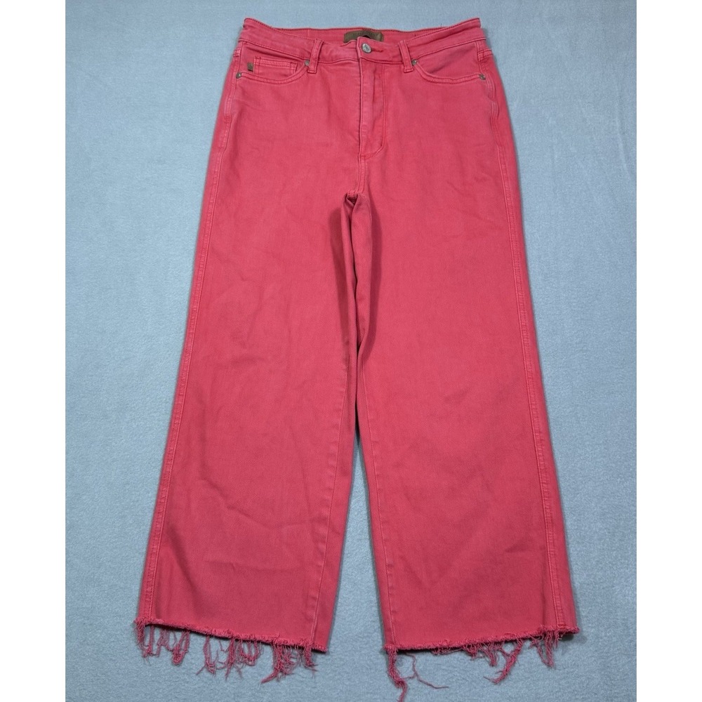 Judy Blue Jeans Womens 11/30 (30x26) Wide Leg Highrise Crop Garmet Dyed Red Fray